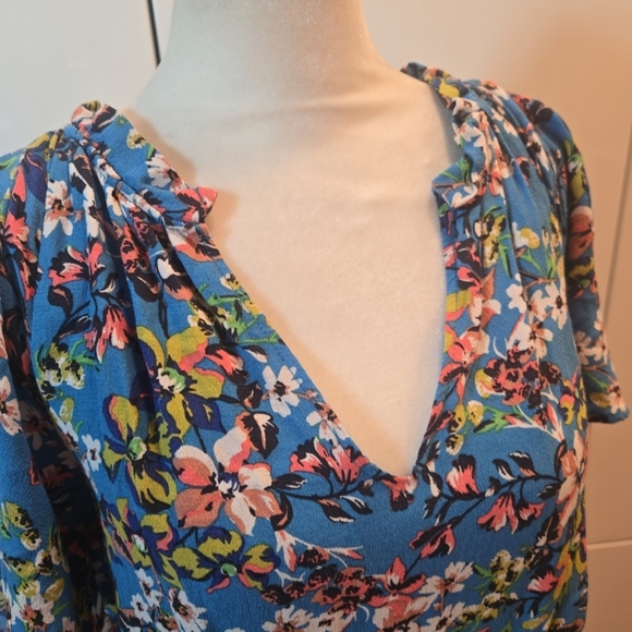 Anthropolgie Robin Tiered Ruffled Mini Dress Blue Green Womens Large - Picture 4 of 12